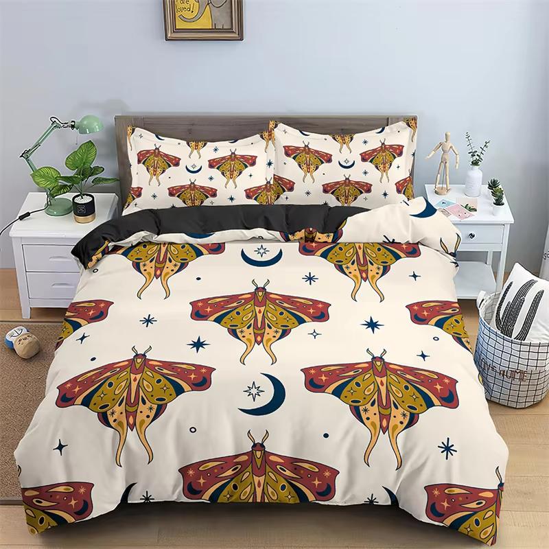 Comforter Butterfly Bedding Set Full King Size Hippie Boho Moth Microfiber Animal Botanical Psychedelic Starry Sky
