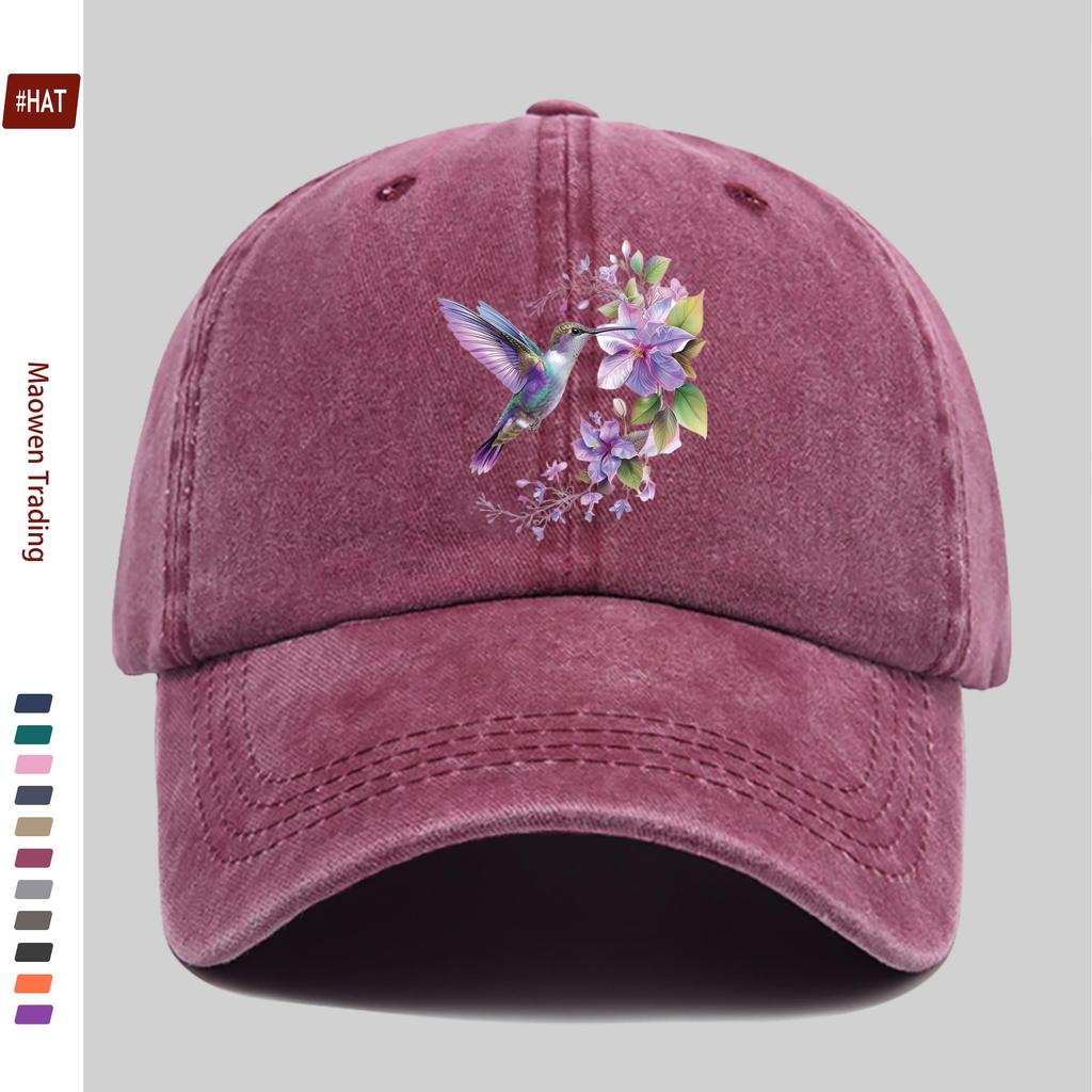 Pc Purple Floral and Hummingbird Print Baseball Cap with Bird Element Design Sun Hat Casual Decorative Hat Multiple Colors A