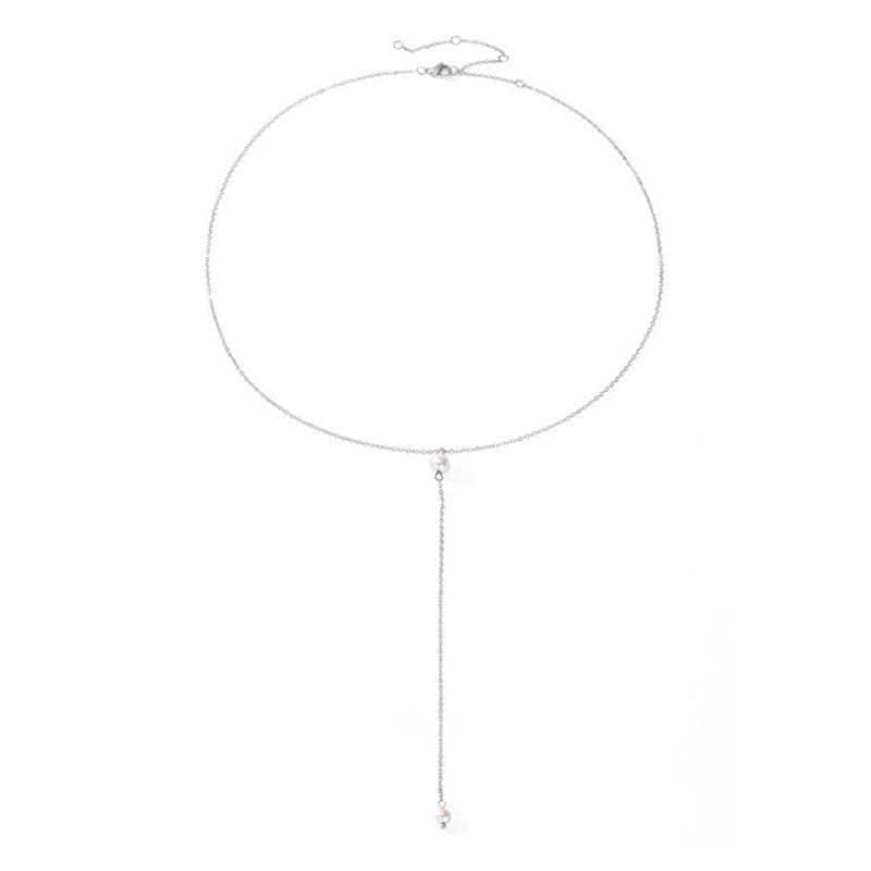 Fashionable Women's Chain Jewelry Necklace Adornment Featuring Imitation Pearls Beads For Special Occasions