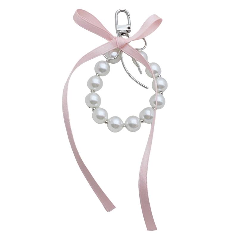 Ballet Style Ribbon Bowknot/Butterfly/Heart Key Rings Beaded Keychain Pendant Bag Accessory for Fashion Enthusiasts
