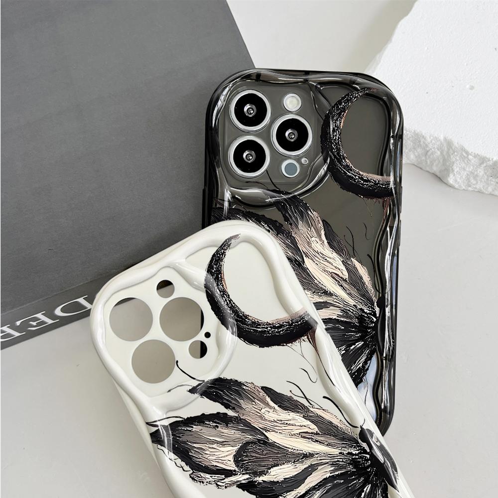 Niedliches Cartoon-Muster Creme Textur Gehäuse Wellenförmiger Rand Weiche Silikonhülle Handyhülle für Huawei Honor Infinix Tecno iPhone