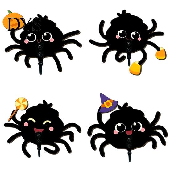 Autumn Atmosphere Wall Accessory Wooden Spider Hook for Keys Hat Towel, Cute Cartoon Black Decorative Halloween Theme Hangers Hanger, Mounted
