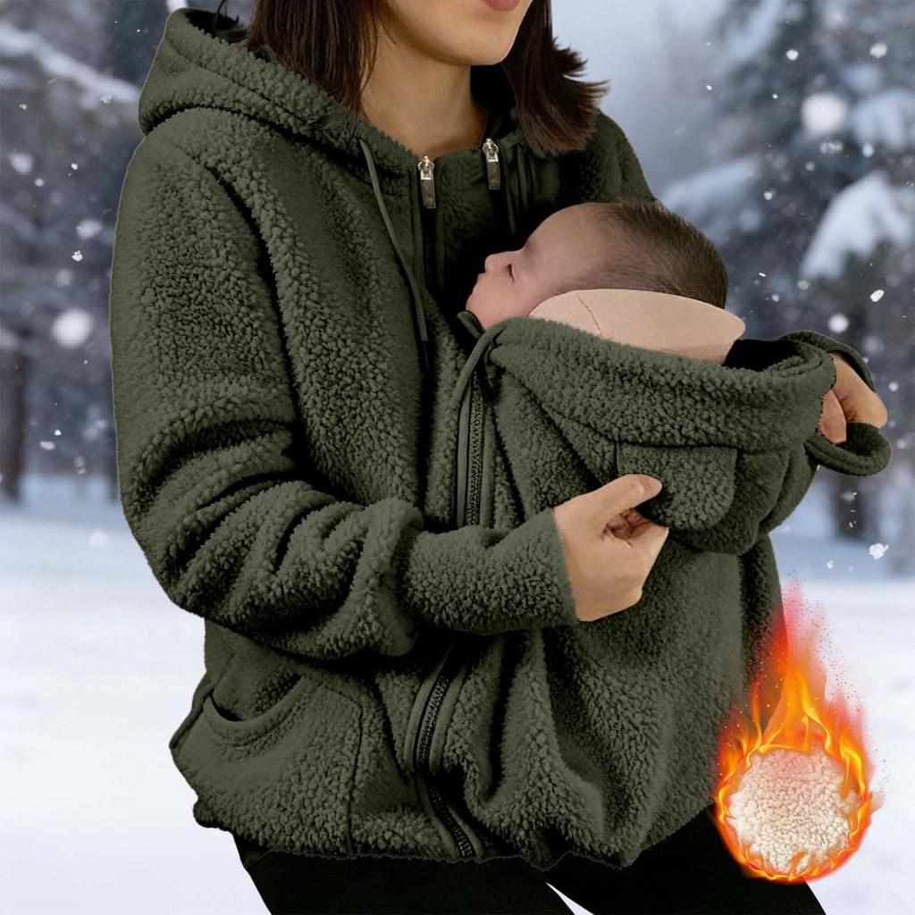 Damen Winter Warm Fleece Umstandsmantel mit durchgehendem Reißverschluss Babytragejacke Schwangerschaftskleidung
