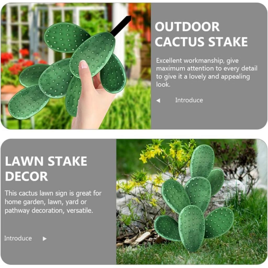 Cactus Garden Stake Acrylic Cactus Yard Art Outdoor Cactus Statue Sculpture Ornament for Garden Lawn Ground Yard Decorations