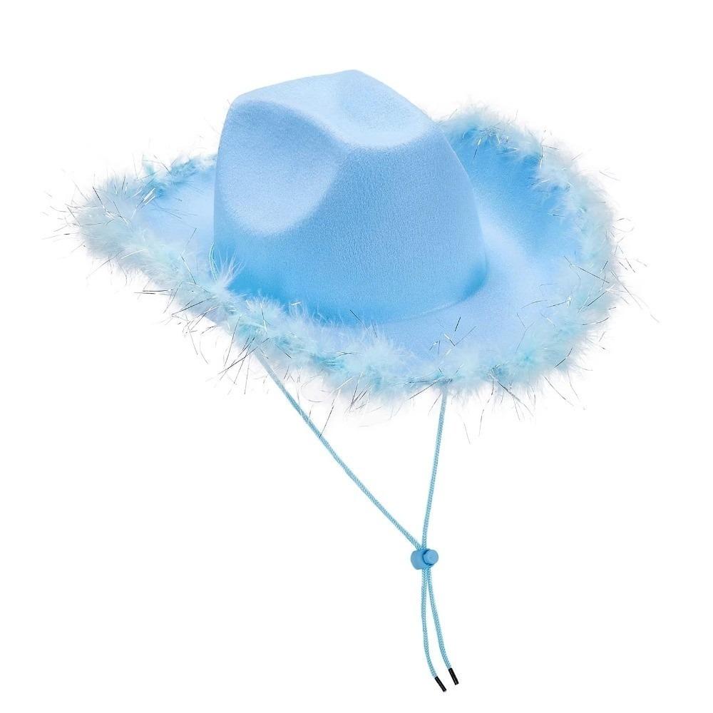 Wide Brim Western Cowboy Hat Furry Trim Top Hat Classic Cowgirl Hat Street Party