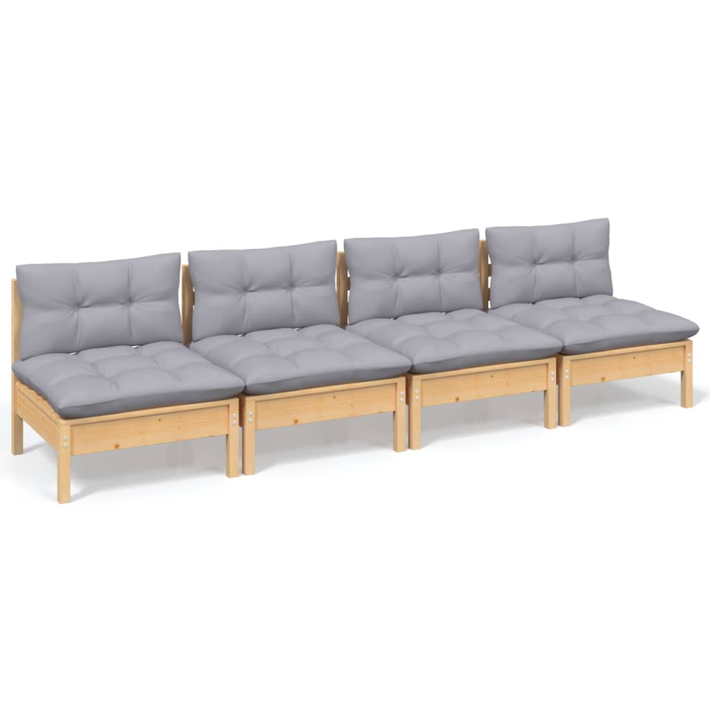 4 Seater Garden Sofa with Grey Cushions Solid Pine Wood