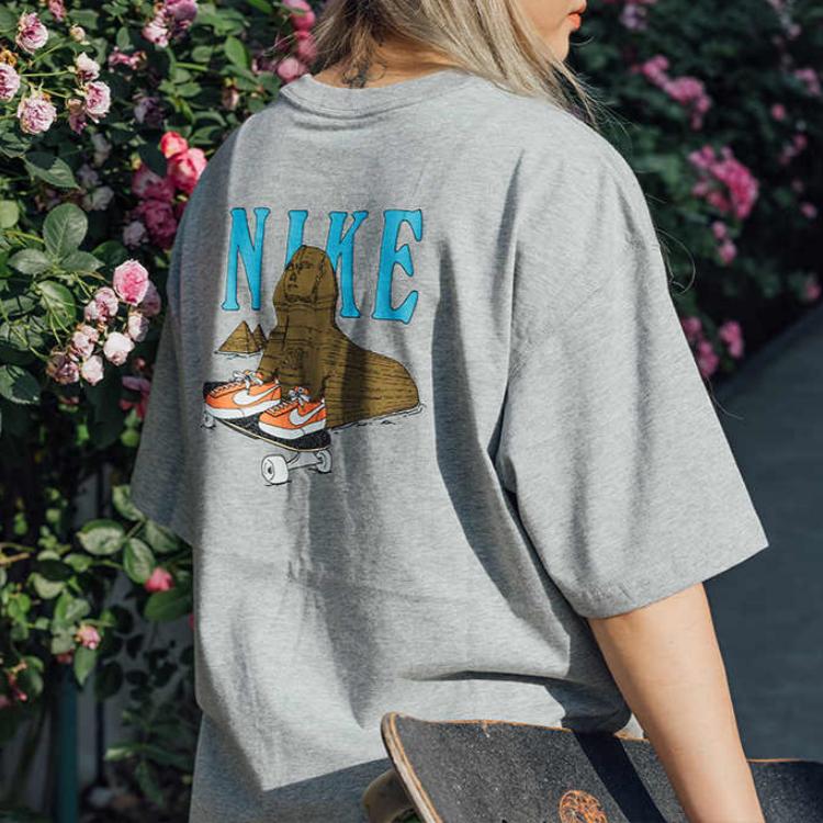 Nike Solid Pattern Print Casual Crew Neck Short Sleeve T-Shirt Unisex Tops Grey DD8913-063