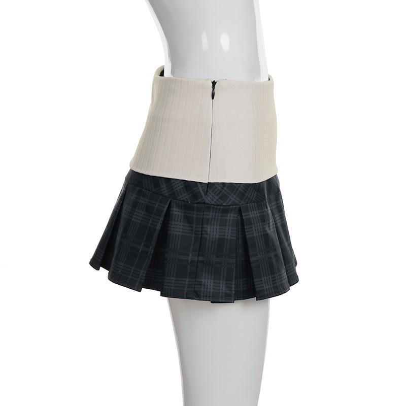 Women's Retro College-Style A-Line Plaid Pleated Skirt - High-Waisted, Anti-Exposure, Short Length for Spring/Summer 2025