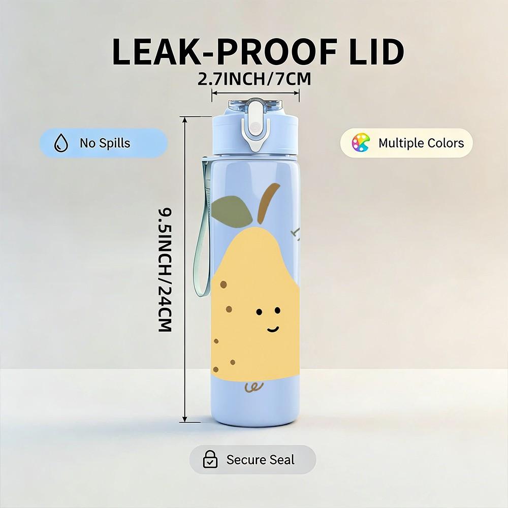 1PC Yellow Pear Fruit Sketch 750ml Color Plastic Sports Water Bottle Leakproof Flip Straw Lid Suitable for Sports Office Home Use
