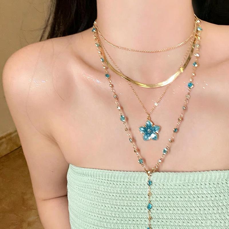 Blumen Anhänger Mehrschichtiges Halskette Gold Beschichtet Bunt Kette Choker Y2K Ästhetik Schmuck Für Frauen