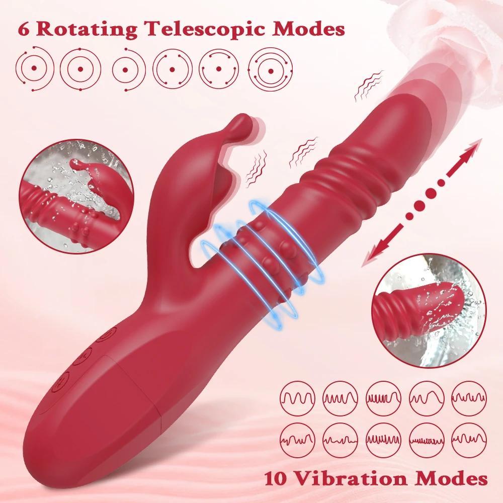 Rabbit Thrusting Vibrator for Women Powerful G-Spot Dildo Vibrating Rotating Beaded Clit Stimulator Female Masturbator Sex Toys