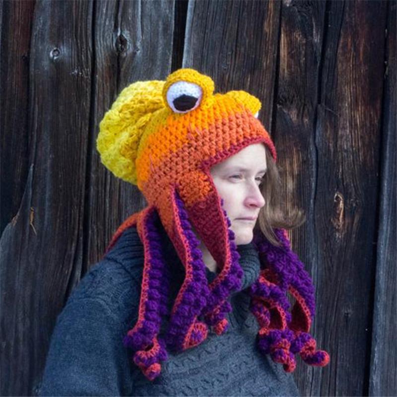 

Funny Halloween Octopus Crochet Hat – Warm Wool Headgear for Parties Adult One Size