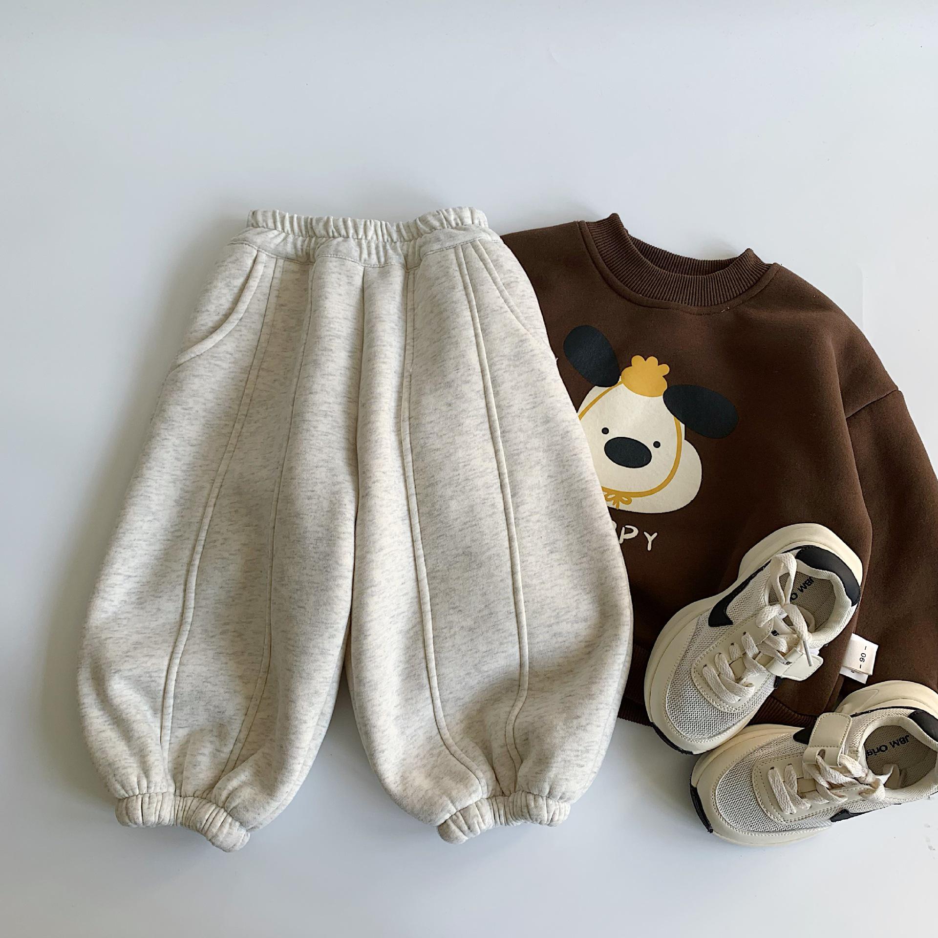 

Maibao 2025 Boys Winter Warm Patchwork Pants - Korean Style Thickened Casual Long Pants 100 cm белый/серый