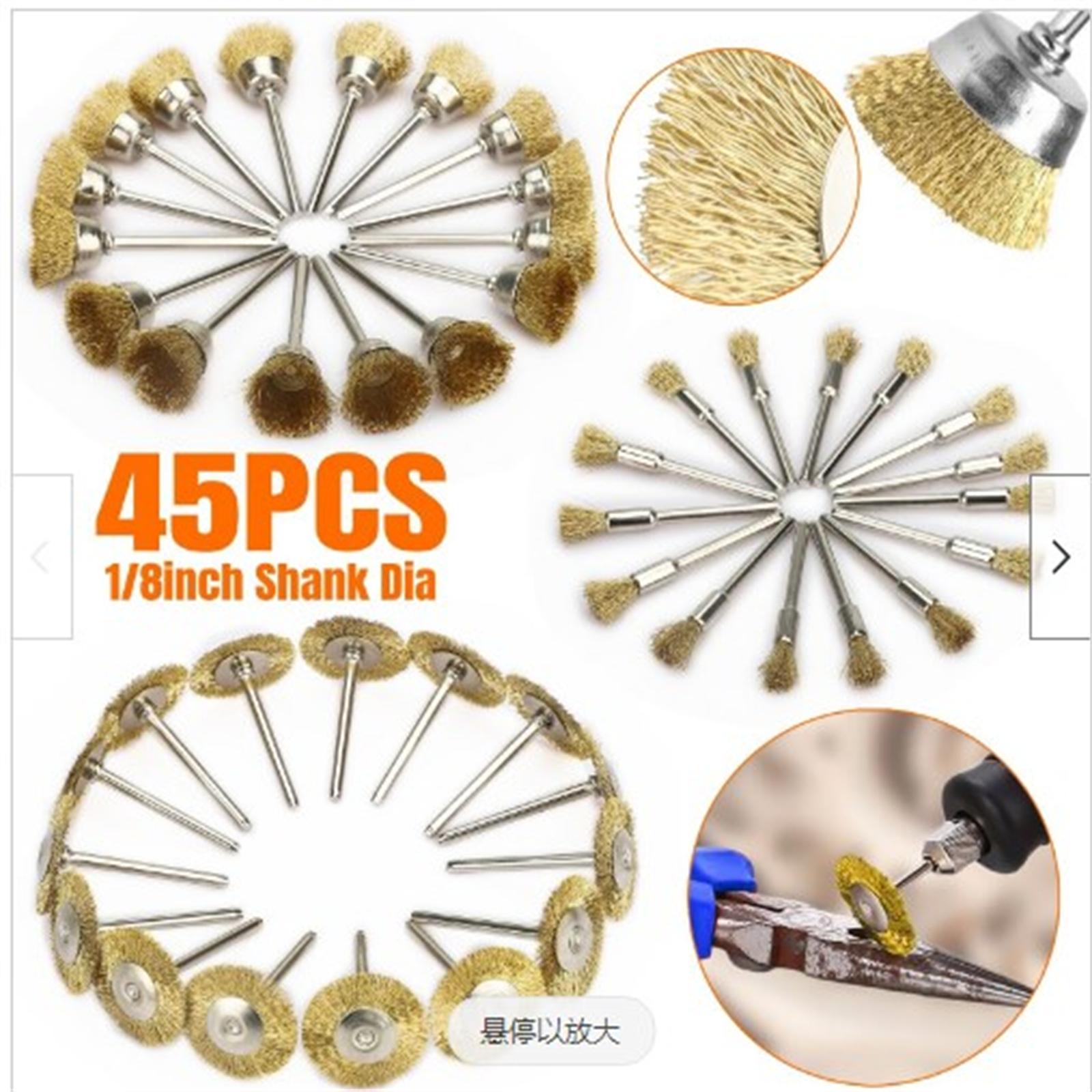 

45Pcs Premium 50mm Brass Wire Brush Mix Set 3 Different Shapes Wheel/Cup/Pen For Rotary Tool Die Grinder 45 piece set#1