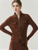 2025 Autumn/Winter Women's High Neck Cashmere Cardigan with Double-Head Zipper and Faux Pocket Detailing