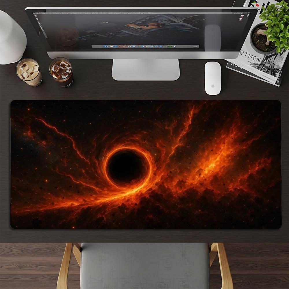 Black Hole Cosmic Fire Nebula Large Gaming Mousepad XXL Deskmat Non‑Slip Rubber Game Mouse Mat Keyboard Desk Mats Gamer Mausepad