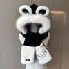 Bear Hat, Scarf and Gloves Integrated Women's Autumn and Winter Embroidery Bow Plush Hooded Warm Neck Three-piece Set