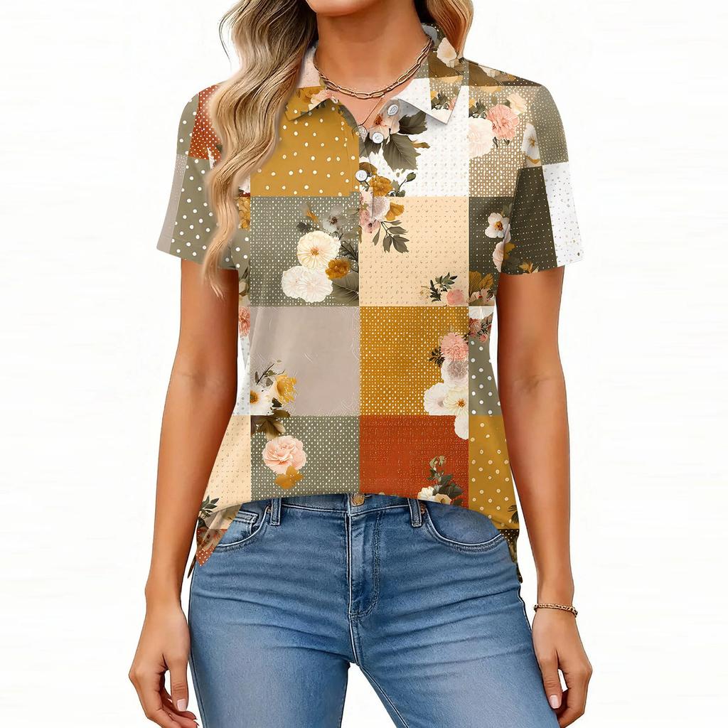 Women's Fashion Casual Lapel Short Sleeve Printed Shirt Women's Button Up Tops