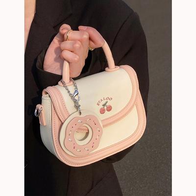 2025 New Bag Cute Junior High School Saddle Bag Biscuits Beige Portable Shoulder Messenger Bag Women's Spring and Summer