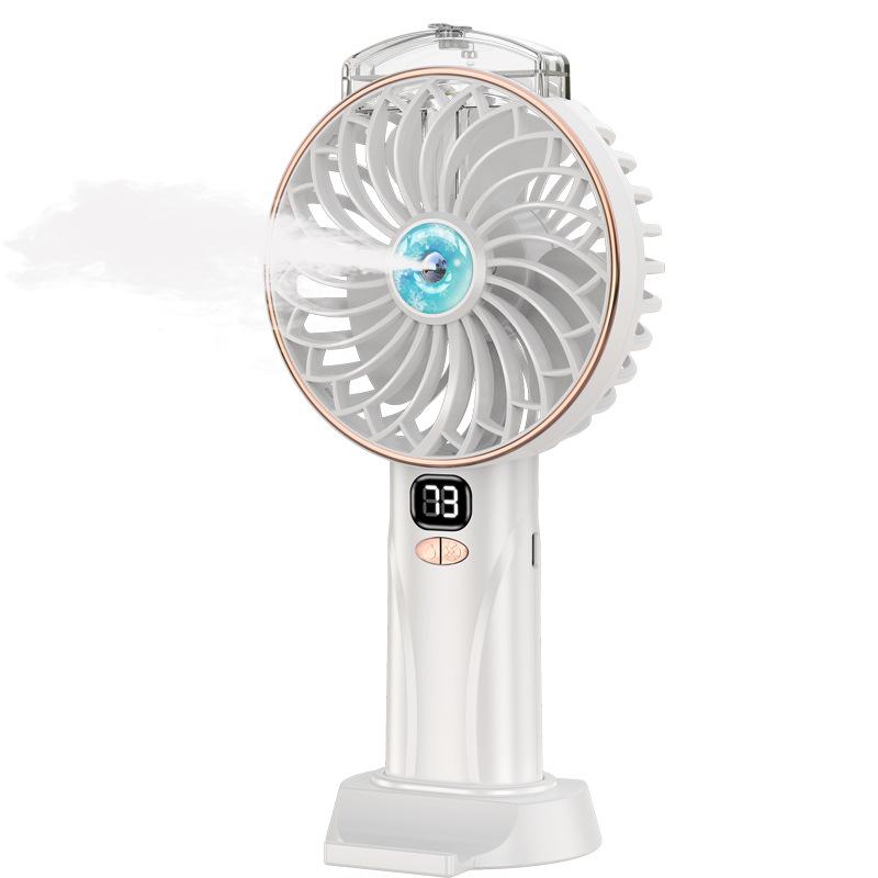 Handheld/Desk Mist Cooling Fan with Digital Display & Silent, Brushless Operation