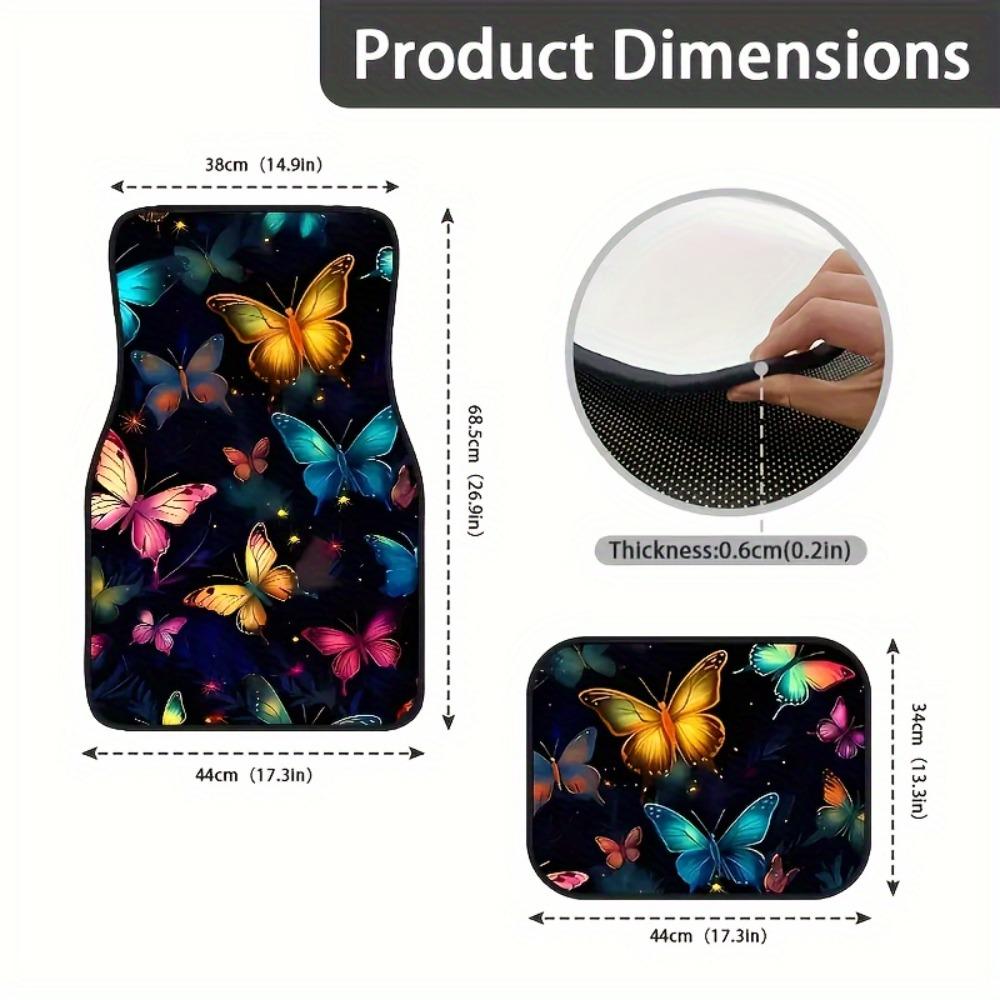 4pcs Universal Fit Car Floor Mats Set | 3D Printed Colorful Butterfly Pattern, Non-Slip, Washable, Stylish Interior Accessory for Cars, Trucks, SUVs
