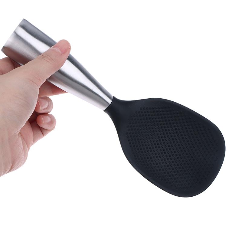1Pc Silicone Spoon Non-Stick Cooking Spoon Stainless Steel Handle Anti-Scalding Pot Rice Spoon Durable Kitchen Gadgets