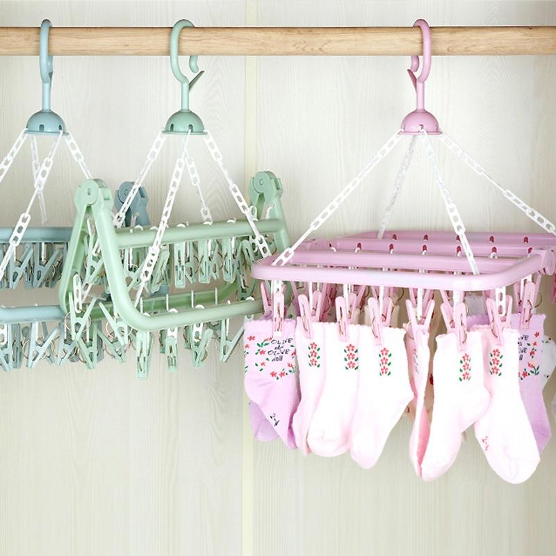Multifunctional 36 Clips Drying Rack Clothes Hanging Underwear Socks Rack Folding Hanger