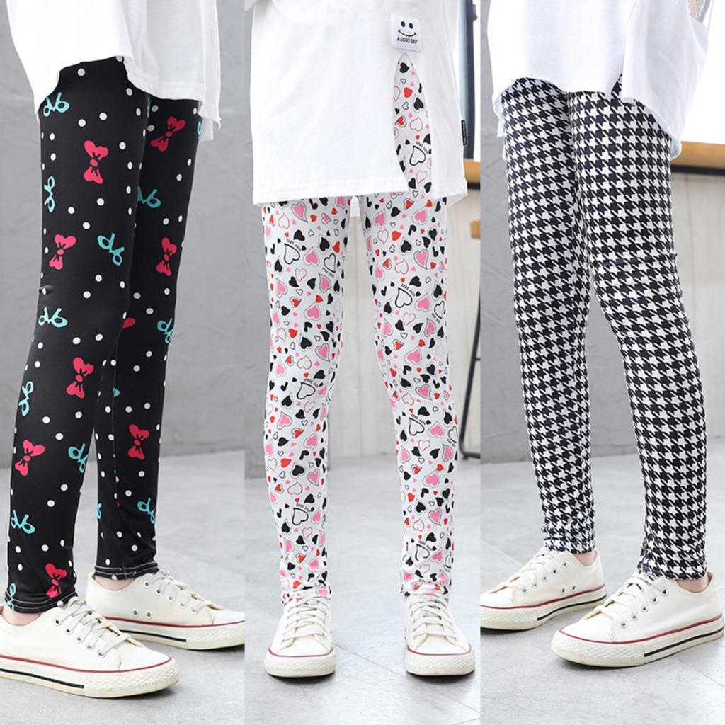 Calça legging feminina 2t-12t, primavera e outono, fina, elástica, estampada, coreana, roupas de verão