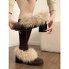 Queen Fan retro thick heel velvet small leather shoes women's winter heightening warm wool cotton shoes