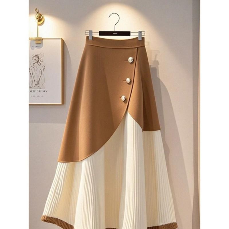 Basic Fashion Knit Skirt With High Waist And Button Accents For Women