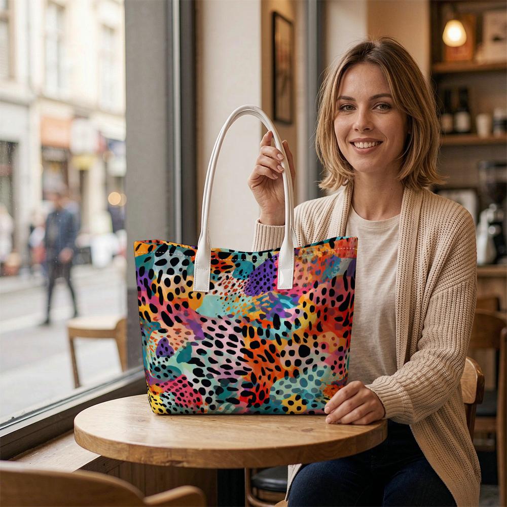 Colorful Leopard Print Tote Bag Fashion Casual Shoulder Bag for Women Daily Use