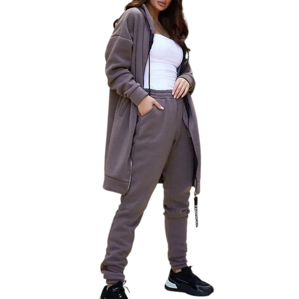 Women's Fashion Two-piece Solid Color Long-sleeved Sweatshirt Trousers Casual Set