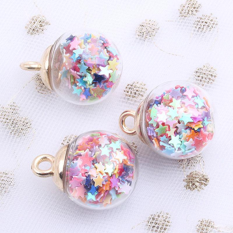 10Pcs Charms Star Sequins Transparent Glass Ball 16mm Pendants Crafts Making Findings Handmade Jewelry DIY for Earrings Necklace