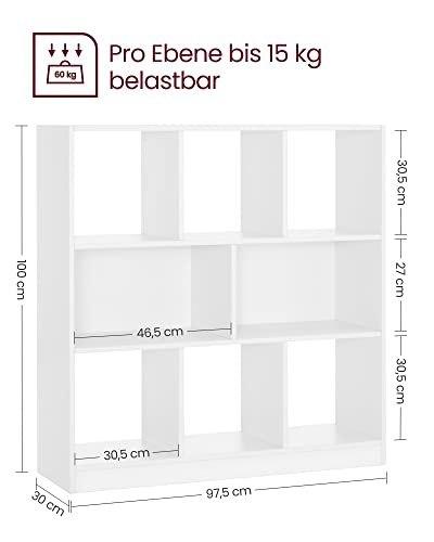 Bookshelf, Wooden Bookcase With Open Compartments, Freestanding Cabinet For Living Room, Bedroom, Children's Room, 97.5 X 30 X