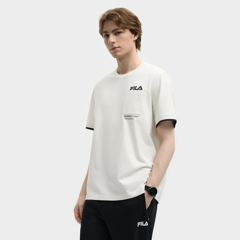 FILA ORIGINALE T Shirts Men's Pudding Cream White IV Crew Neck Moderate Straight Fit F11M539112F-IV