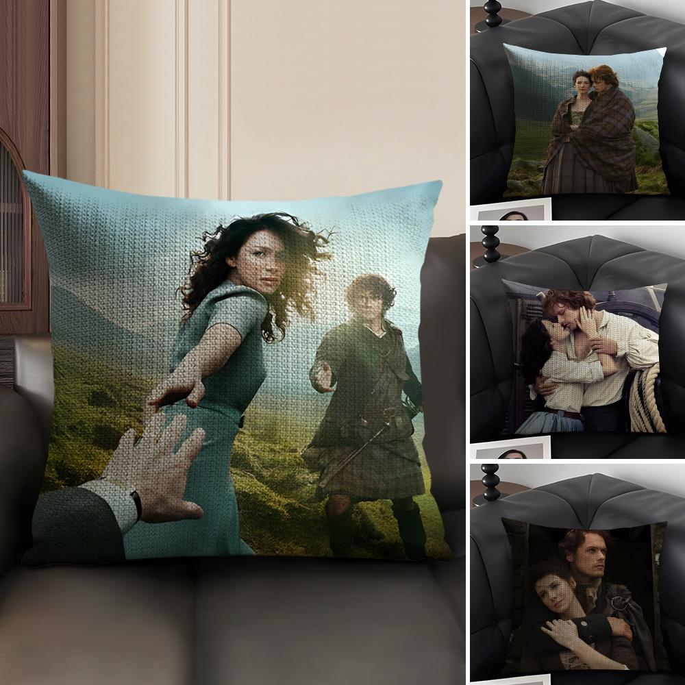 OOutlander Movie Cushion Cover Natural Linen Organic Fabric DoubleSided Printing Sofa Home Decor Gift Pillow Case