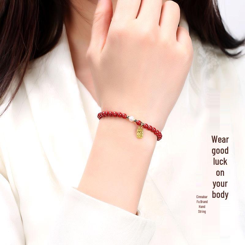 Natural Cinnabar Purple Gold Sand Women's Bracelet - Emperor Sand & Pearl Fu Design