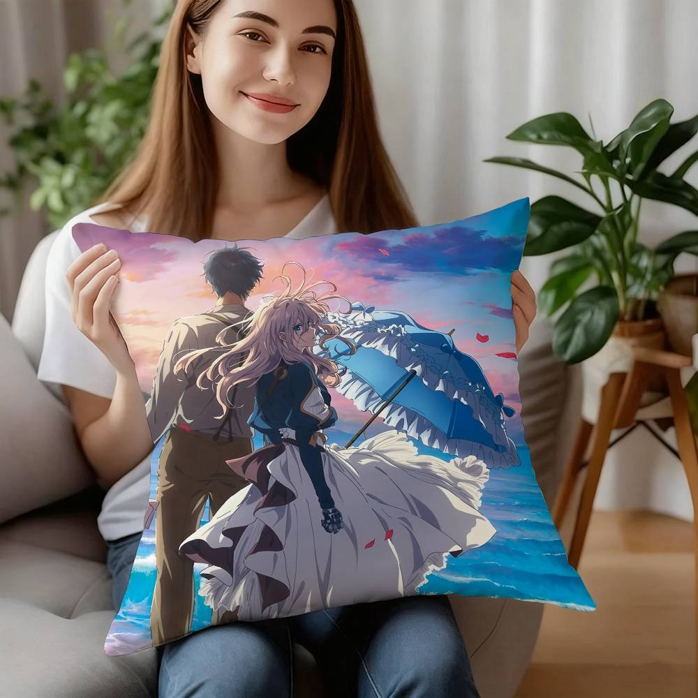 Anime Violet Evergarden Pillow Case Plush Fabric Soft Pillowcase Double Sided Print Cushion Cover Household Gifts