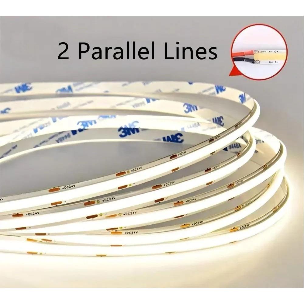 10m 480 LEDs/m COB LED Strip Lights Flexible Tape DC24V RA98 High CRI CCT 2700K-6500K Linear Dimming High Density For Room Decor