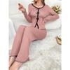 Autumn and Winter Pajamas Set Women's Lace Long-sleeved Trousers Pyjamas Two-piece Set Sleepwear Casual Loungewear