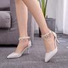 High Heel Sandal 2023 Summer Sexy Pointed Toe Thin Heels Women's Shoes High Quality Crystal Tassel Fashion Ladies Sandals