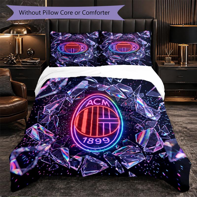 AC Milan Pattern 3 Pieces Bedding Set Soft Microfiber Duvet Cover with Pillow Cases for Bedroom