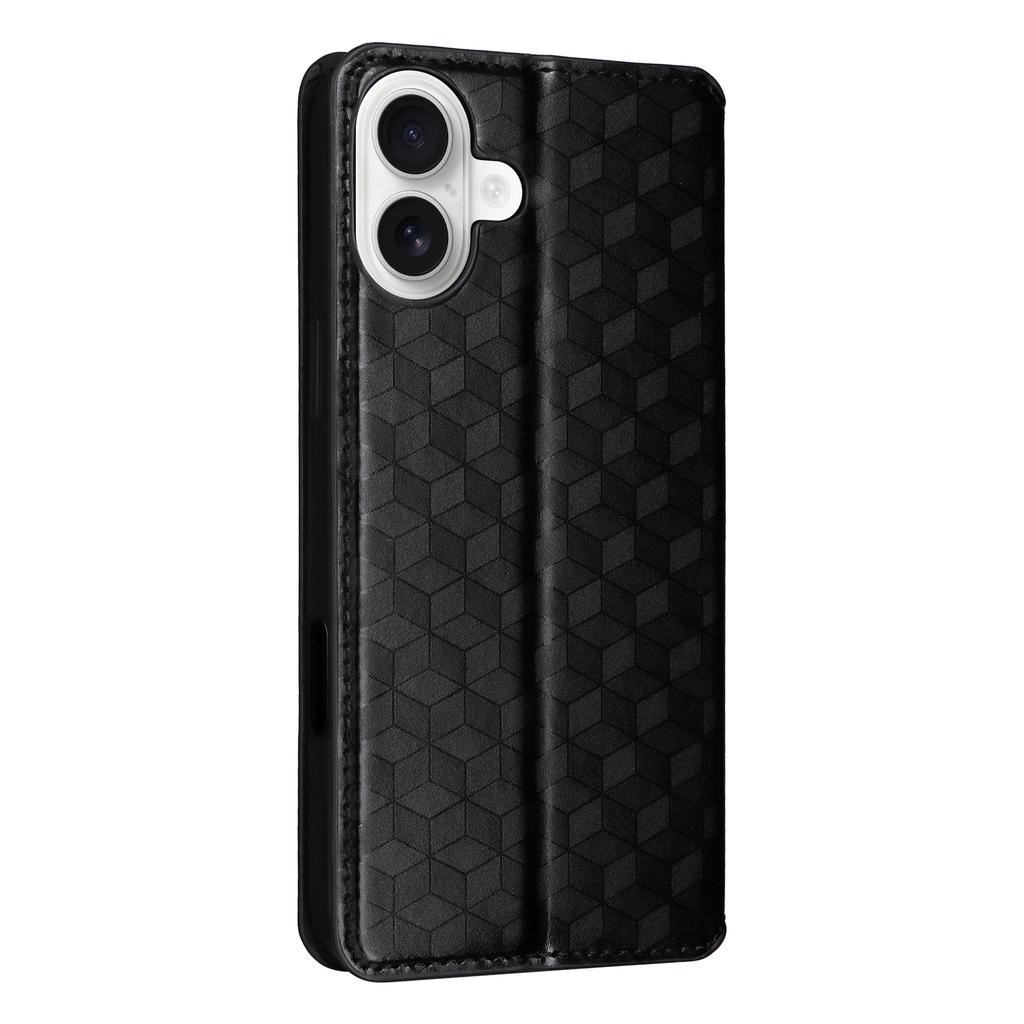 For iPhone 16 Plus Wallet Case Rhombus Imprinted Leather Phone Cover