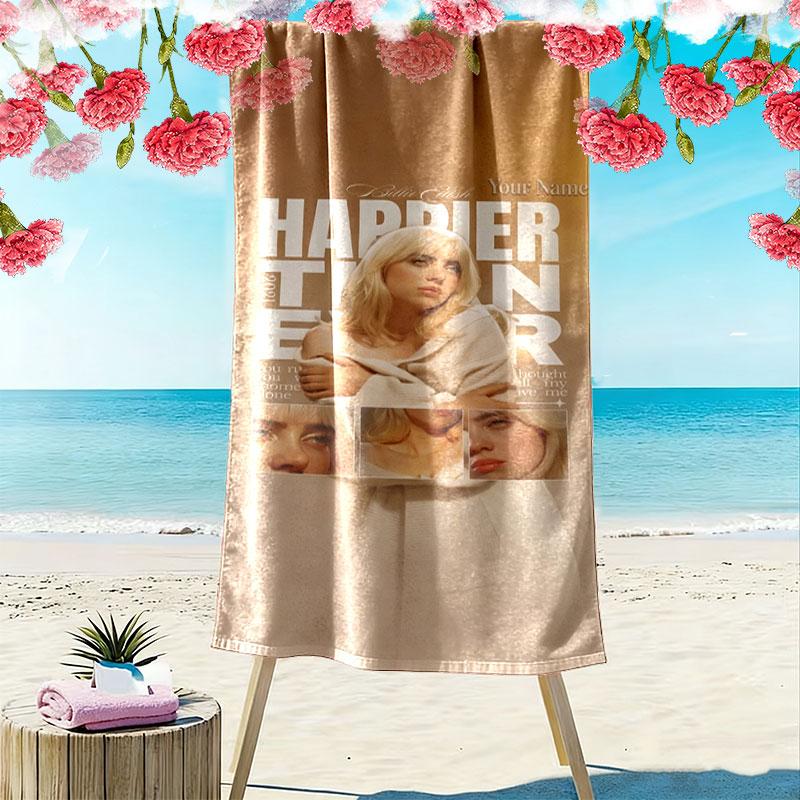 Billie Eilish Custom Name Print Beach Towel, Large Soft Quick Dry Towel for Beach Camping Swimming
