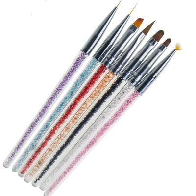 7pcs/set Nail Liner Drawing Brush Painting Nail Pens Brushes Rhinestones Nylon Hair Acrylic Handle Nail Art Pens DIY Tool