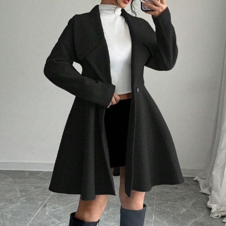 

Ladies Woolen Coats Winter Outerwear Long Sleeve Turn Down Collar Jackets Autumn Women S чёрный