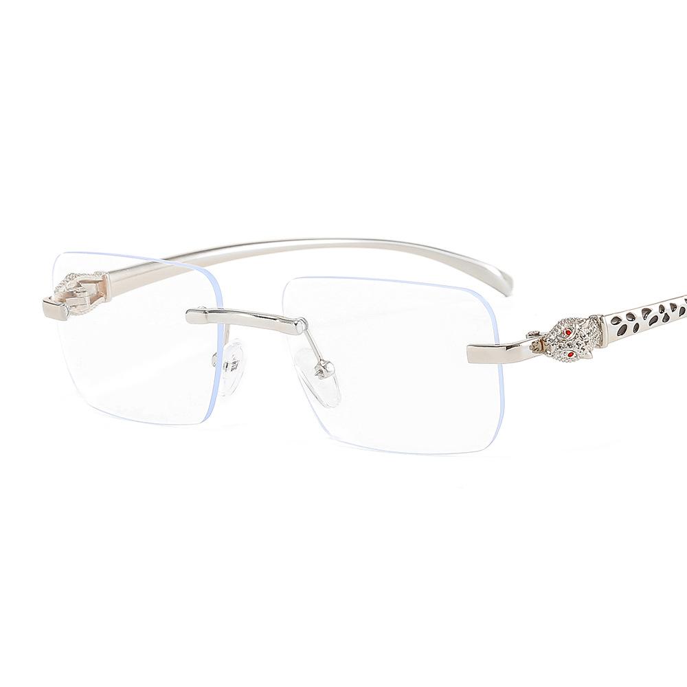 Vintage Rimless Small Square Sunglasses Women Men Luxury Brand Designer Metal Leopard Head Sun Glasses for Travel Driving