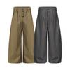 26001 American Trendy High Street Neutral Draped Old Money Style Button Fly Loose Tapered Casual Trousers
