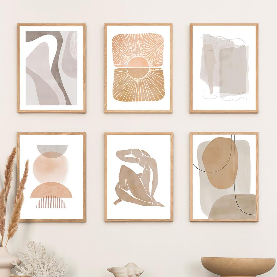 Stampe di poster da parete con forme geometriche minimaliste Boho, dipinti su tela nordici, quadri astratti, decorazioni per il soggiorno