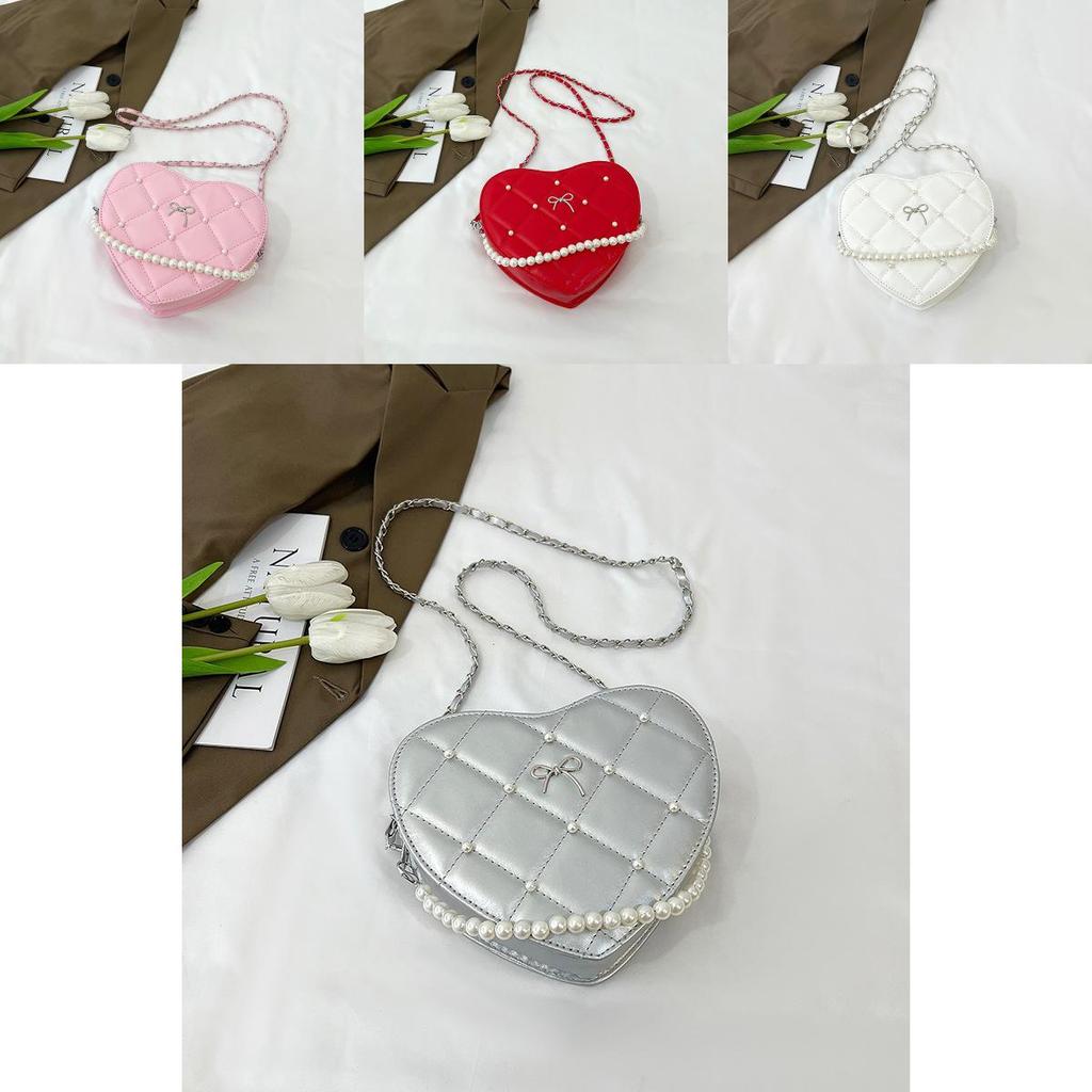 Pearl Heartshaped Shoulder Bag With Zipper Closure For Office And Outings